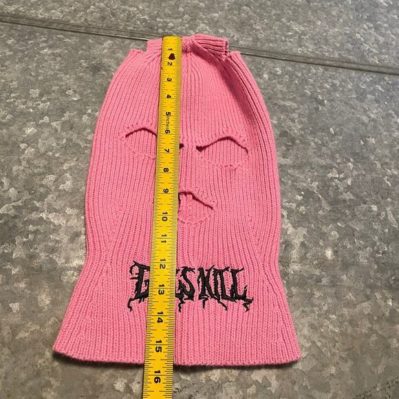Dolls Kill Ski Mask Beanie Knit Hat Pink Balaclava Pig Tails Embroidered Goth - Picture 7 of 8